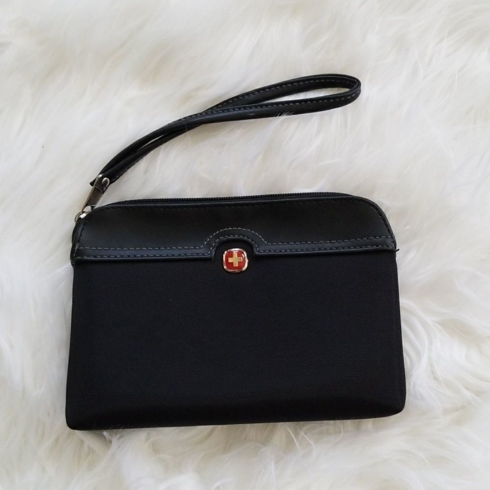 Swiss Wristlet Cosmetic Bag Black Zip Top